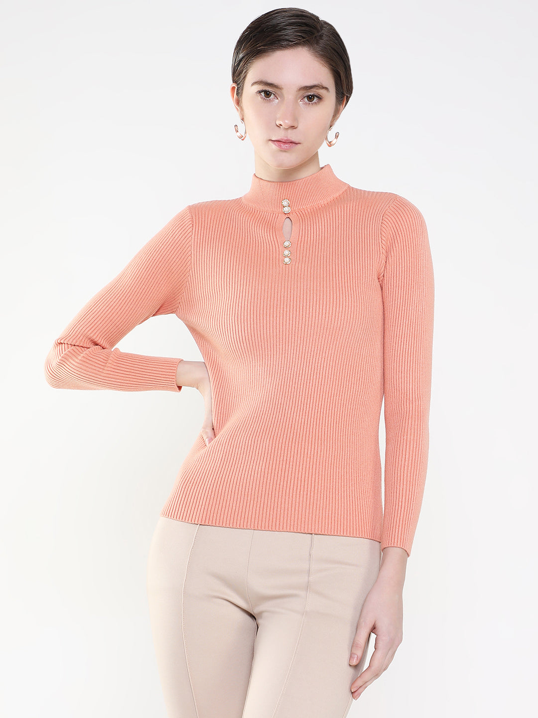 Women's Peach Studded Top