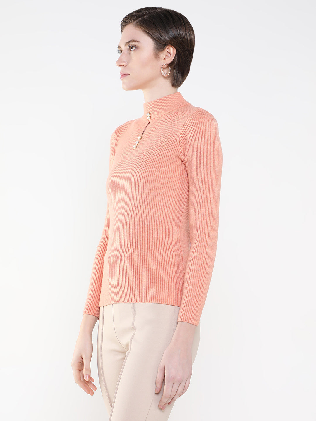 Women's Peach Studded Top
