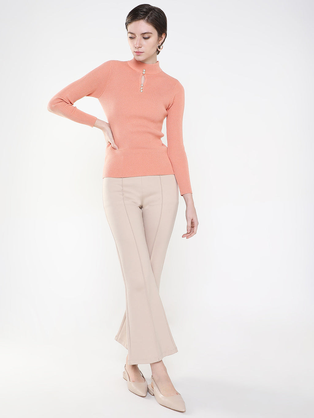 Women's Peach Studded Top