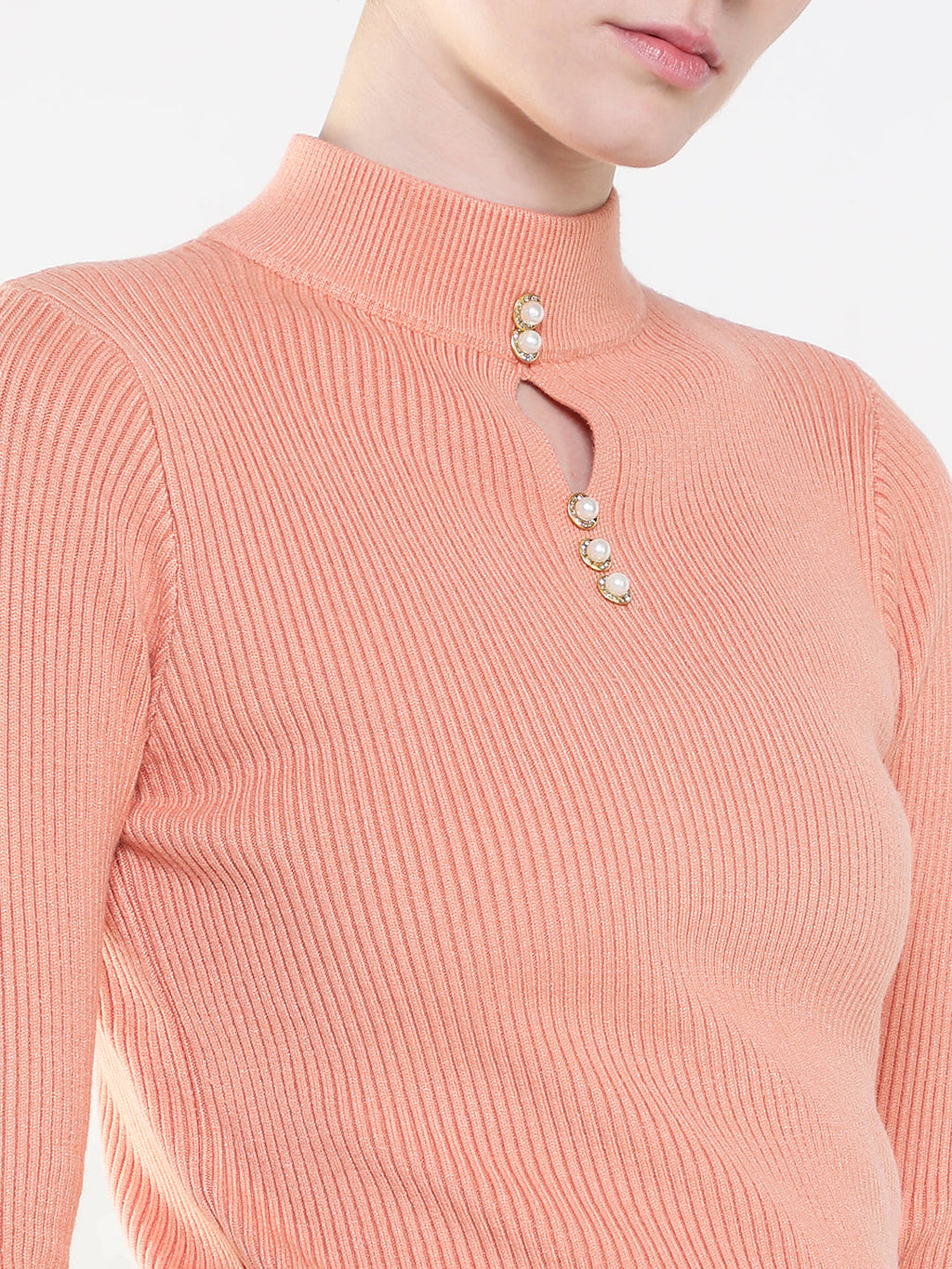 Women's Peach Studded Top