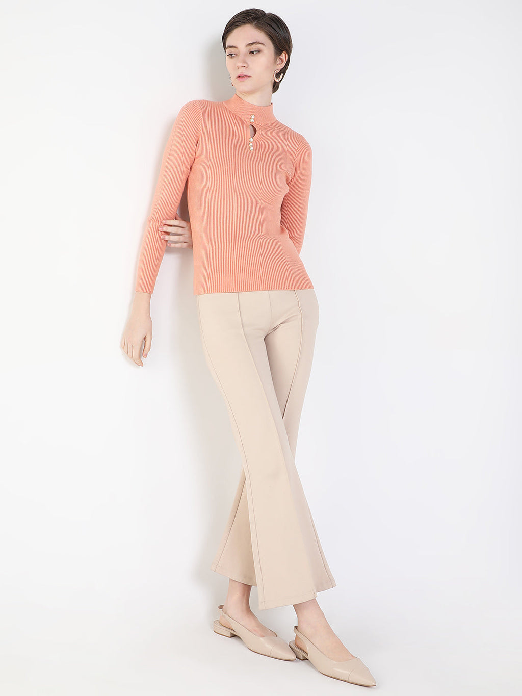Women's Peach Studded Top