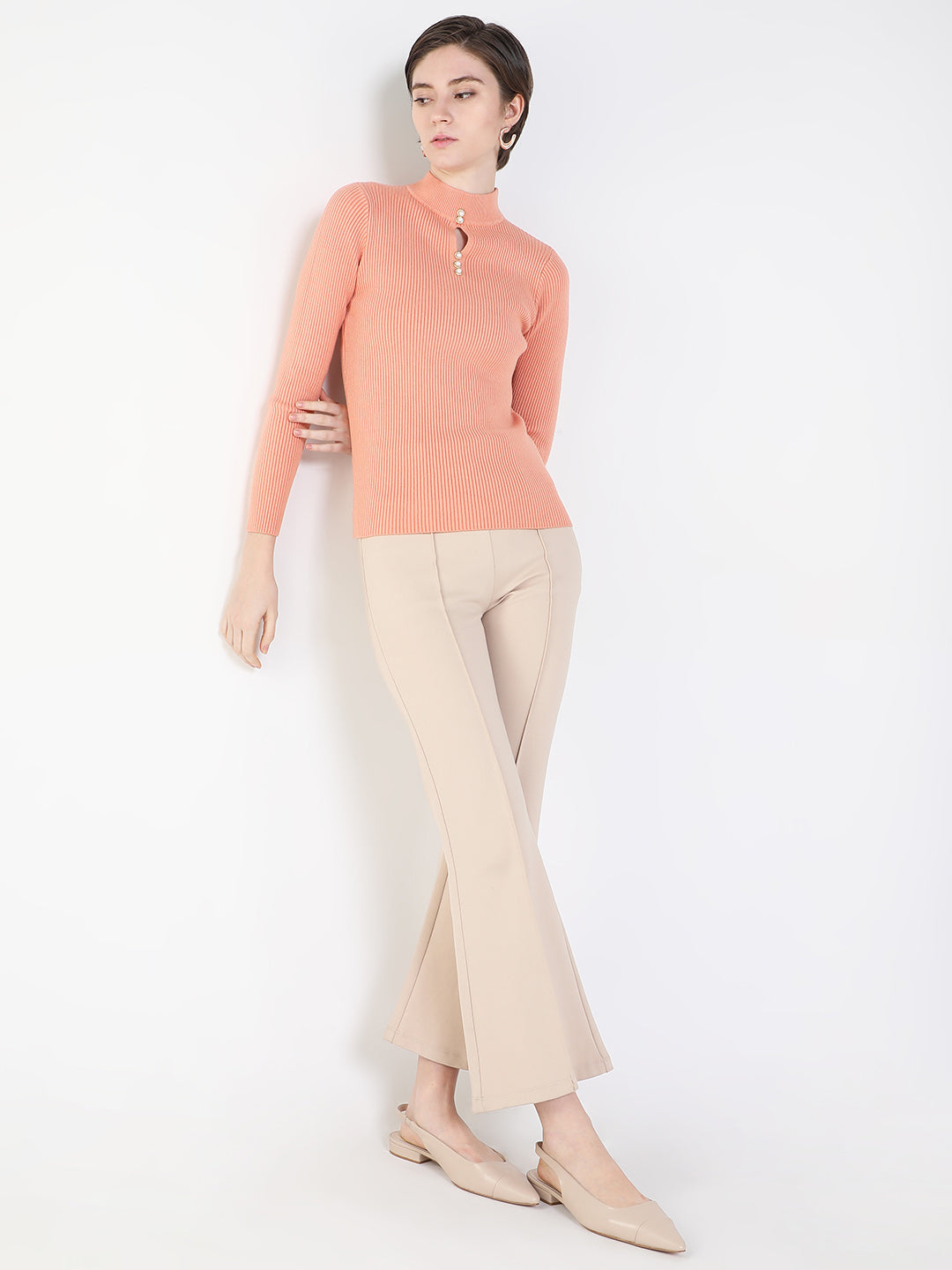 Women's Peach Studded Top