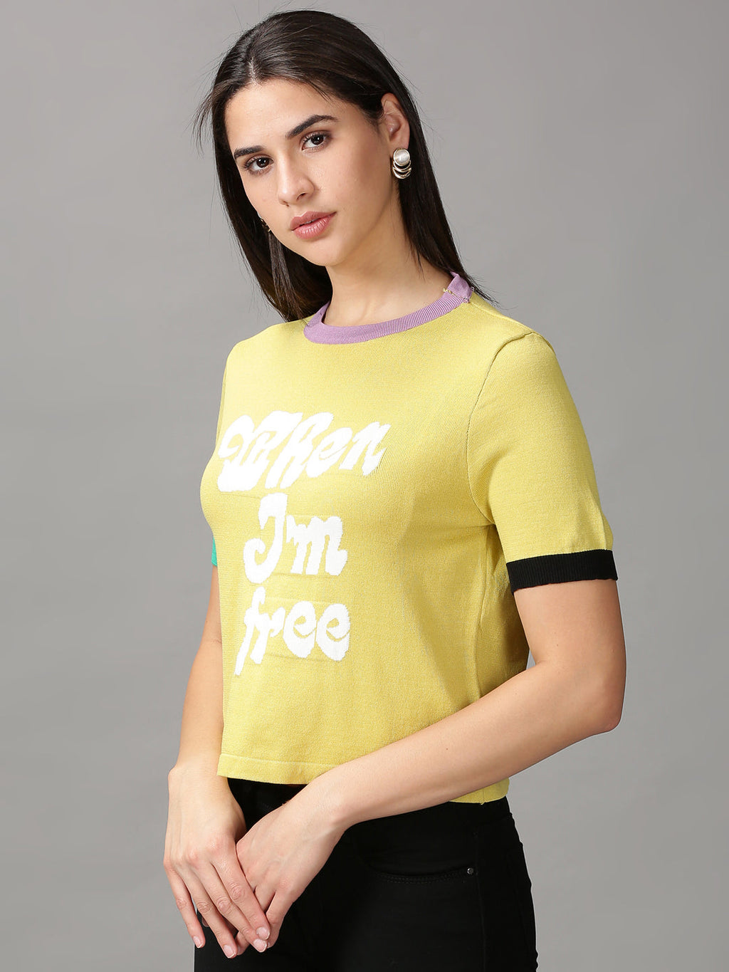 Women's Mustard Typography Printed Crop Top