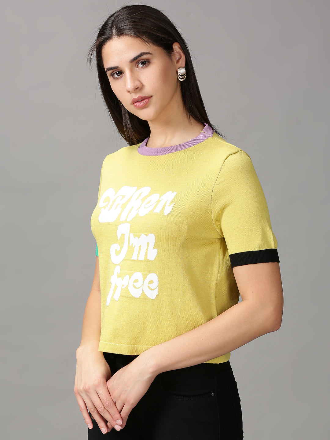Women's Mustard Typography Printed Crop Top