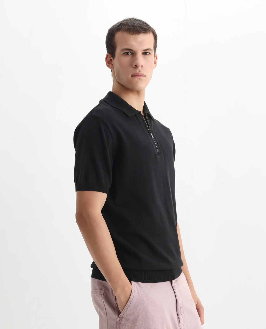 Rare Rabbit Men's Ryd Black Cotton Plain Regular Fit Half Sleeve Polo