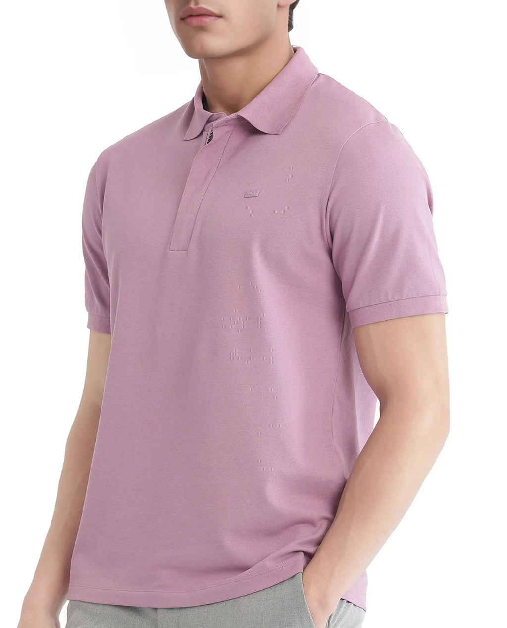 Rare Rabbit Men's Salis-25 Dusky Pink Cotton Plain Regular Fit Half Sleeve Polo