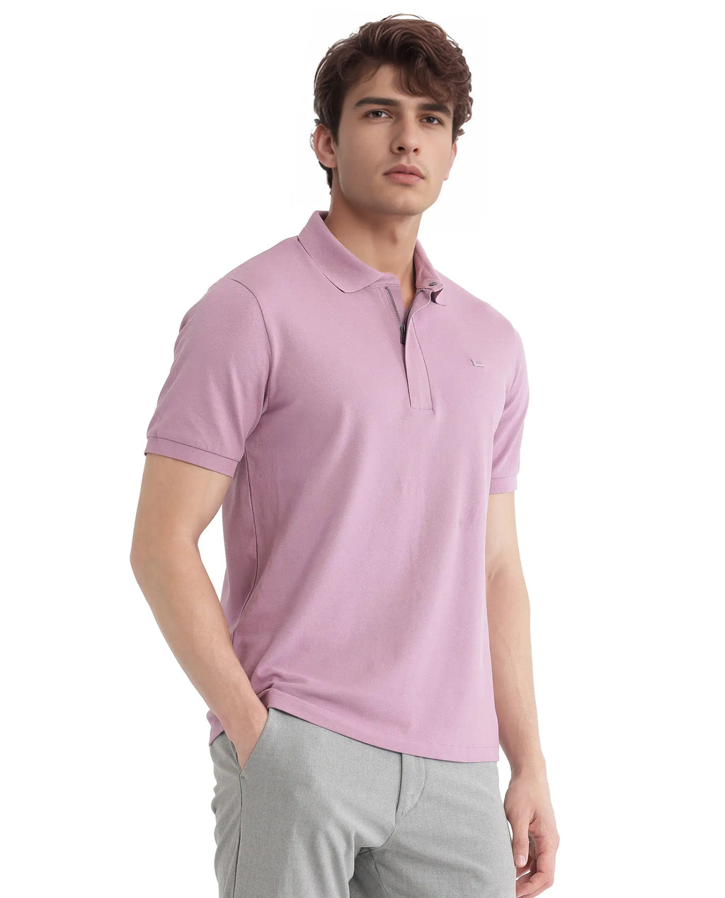 Rare Rabbit Men's Salis-25 Dusky Pink Cotton Plain Regular Fit Half Sleeve Polo