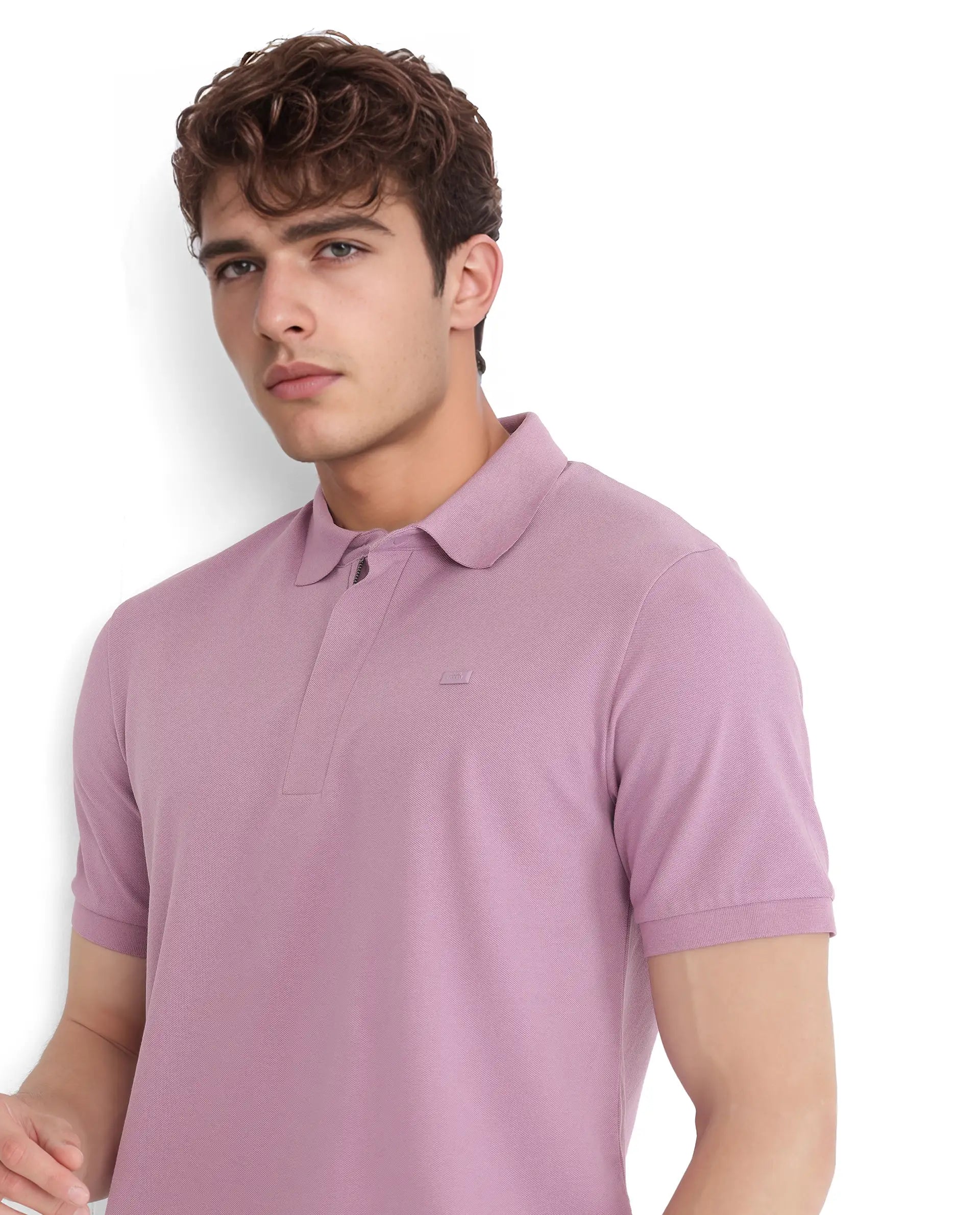 Rare Rabbit Men's Salis-25 Dusky Pink Cotton Plain Regular Fit Half Sleeve Polo