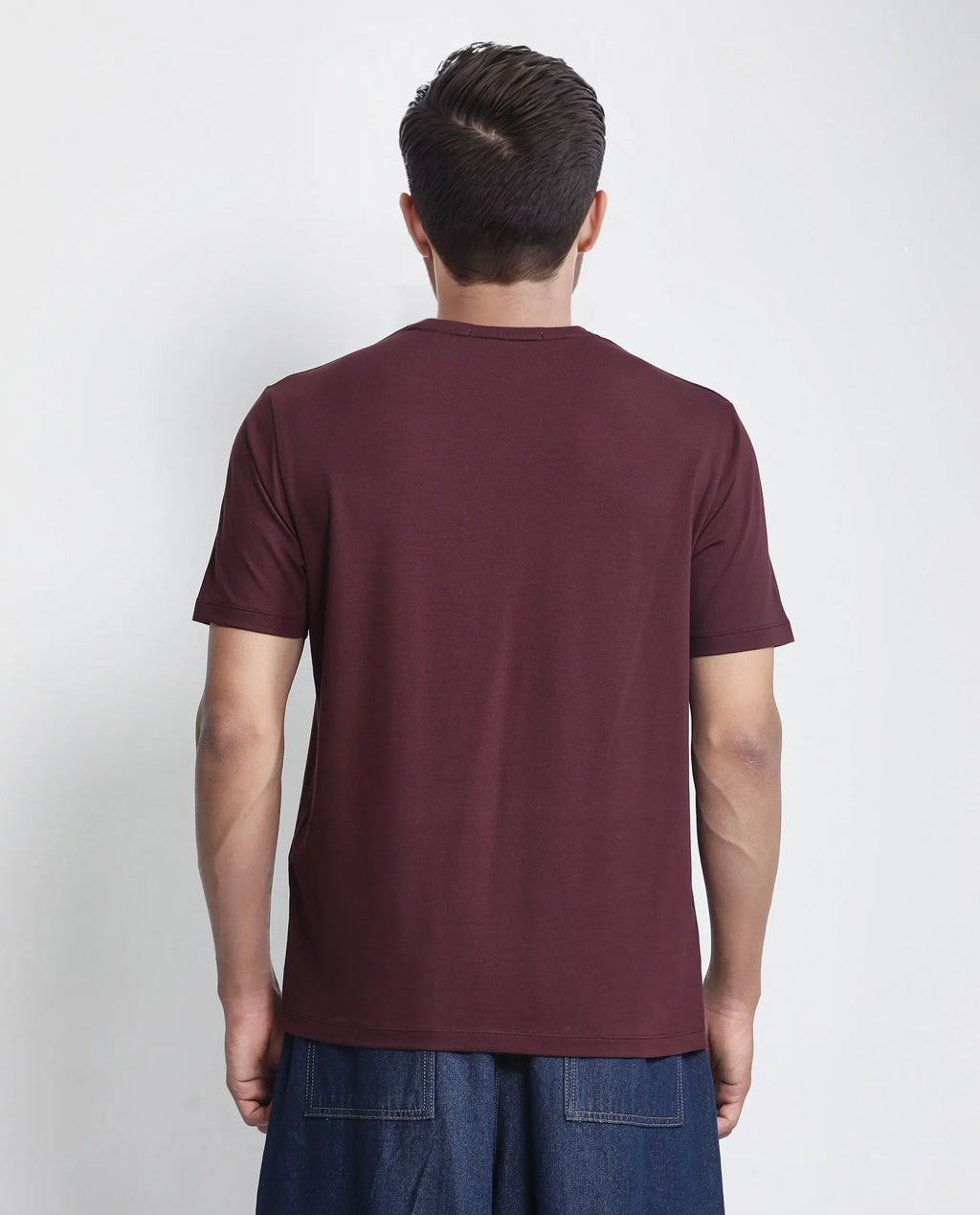 Rare Rabbit Men's Saw Pastel Maroon Cotton Blend Label Print Regular Fit Half Sleeve Crew Neck T-Shirt