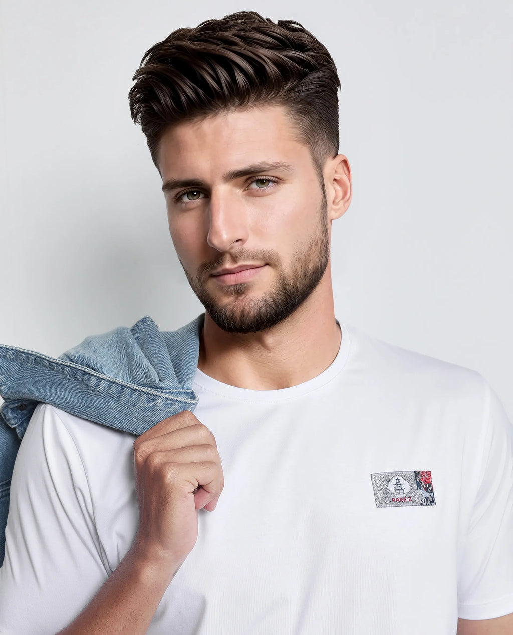 Rare Rabbit Men's Saw White Cotton Blend Label Print Regular Fit Half Sleeve Crew Neck T-Shirt