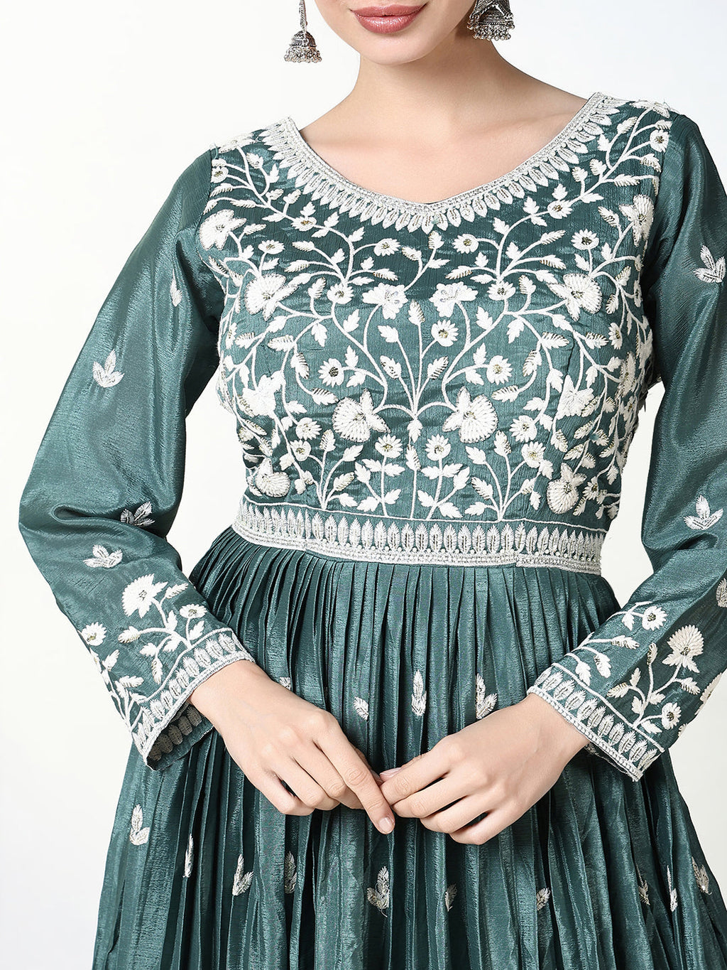 Women's Green Floral Anarkali Kurta with Dupatta