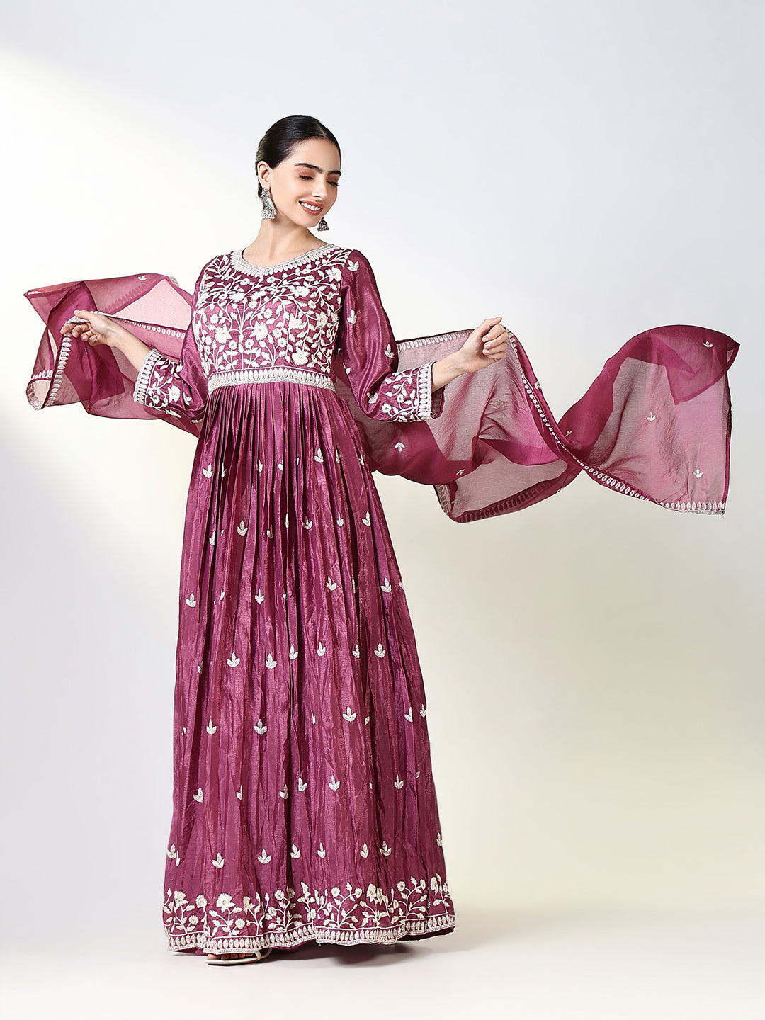 Women's Pink Floral Anarkali Kurta with Dupatta