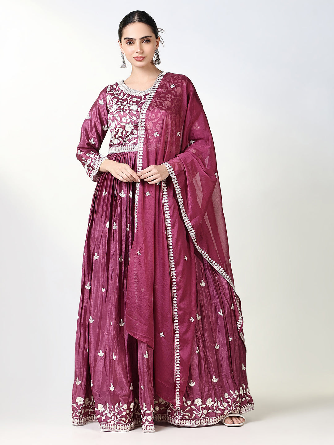 Women's Pink Floral Anarkali Kurta with Dupatta