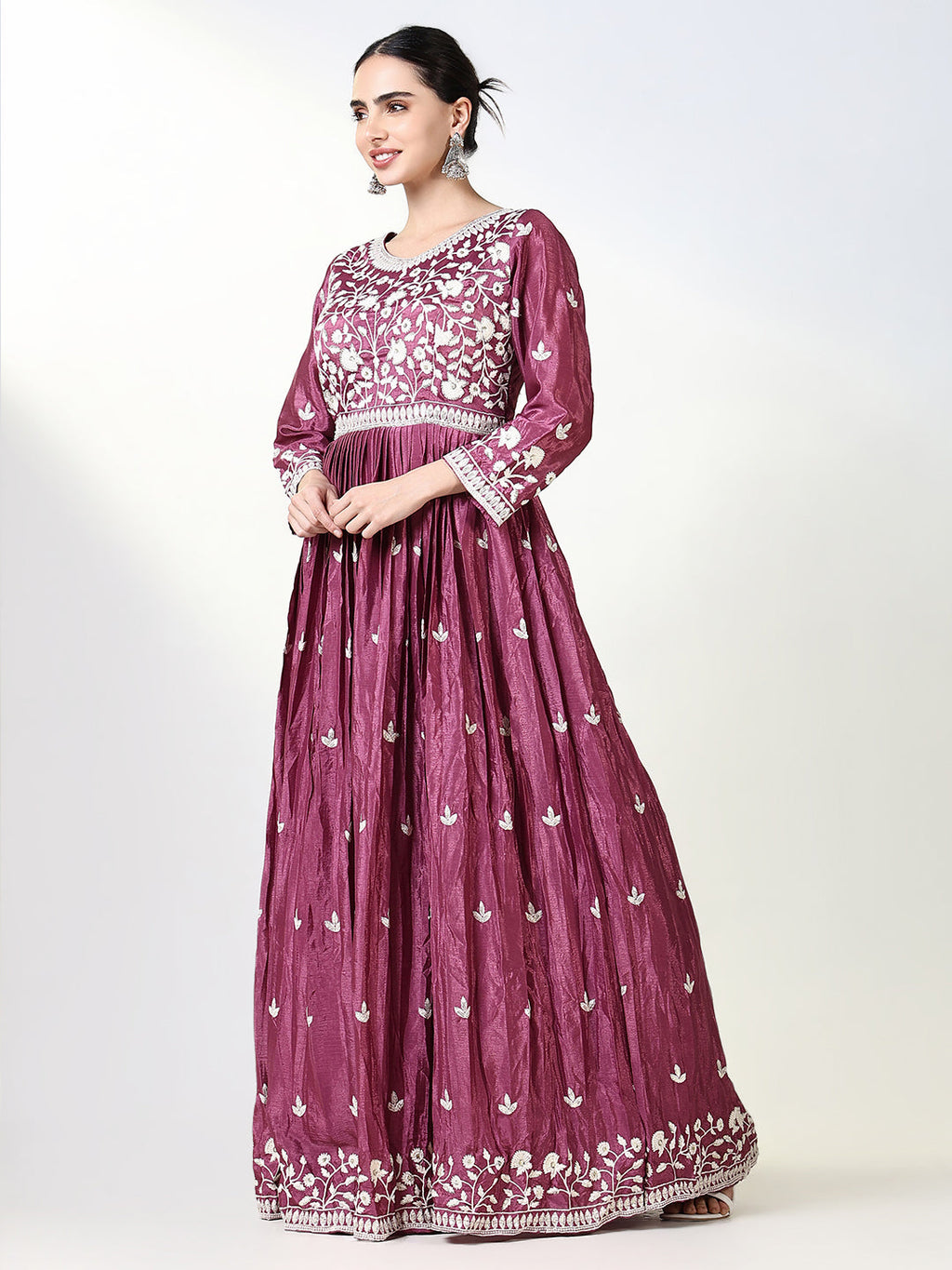 Women's Pink Floral Anarkali Kurta with Dupatta