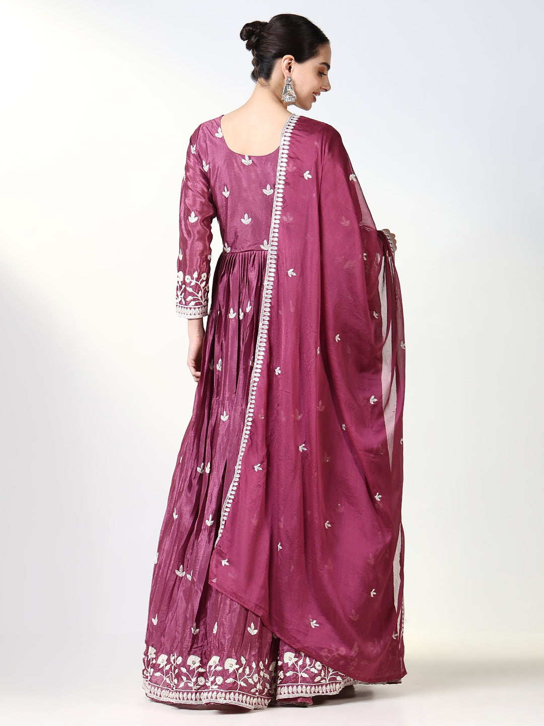 Women's Pink Floral Anarkali Kurta with Dupatta