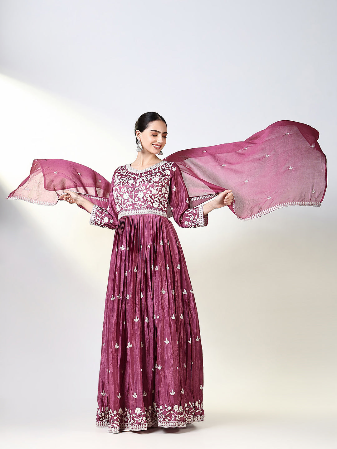 Women's Pink Floral Anarkali Kurta with Dupatta