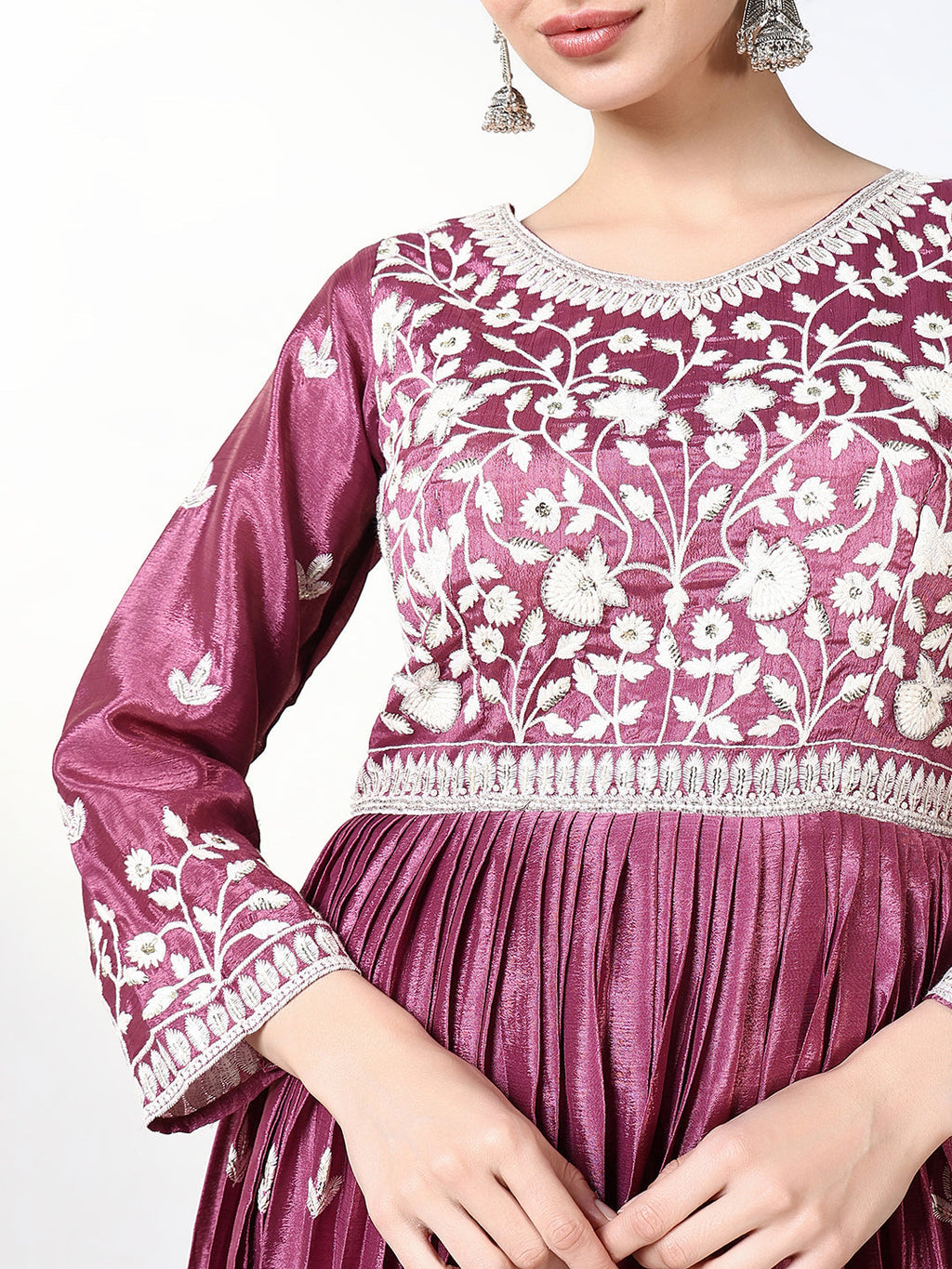 Women's Pink Floral Anarkali Kurta with Dupatta