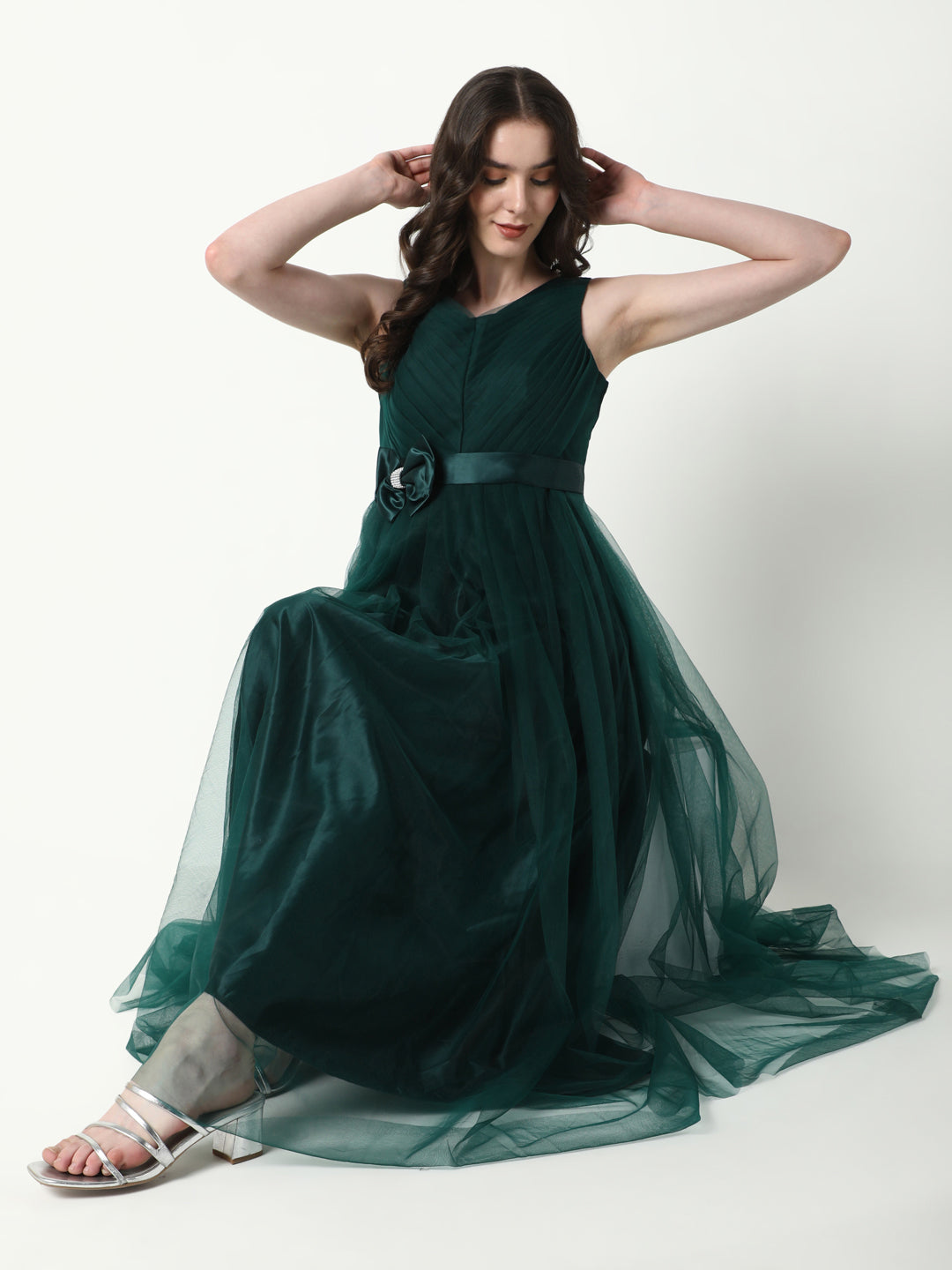 Women's Solid Green Gown Dress