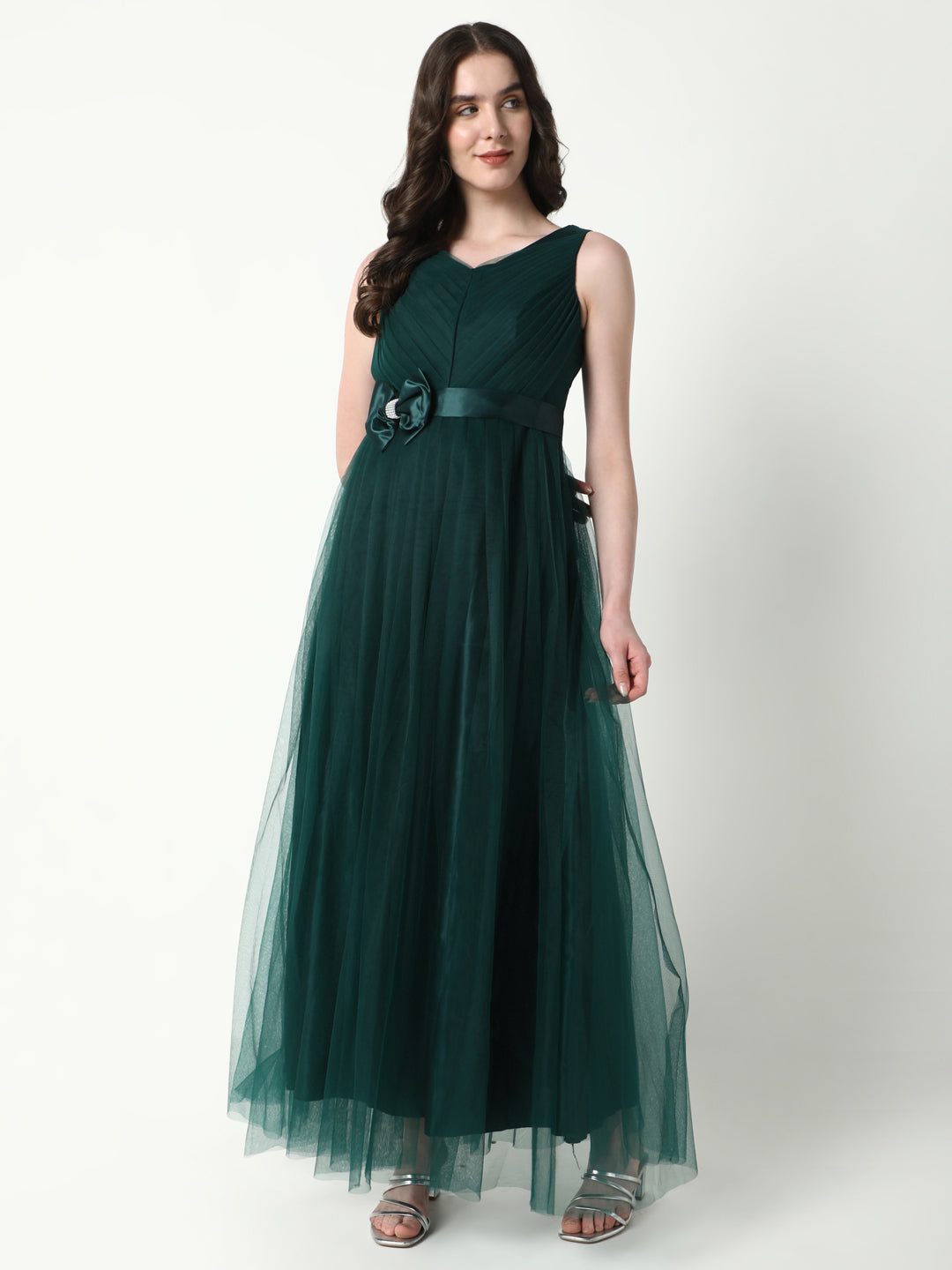 Women's Solid Green Gown Dress