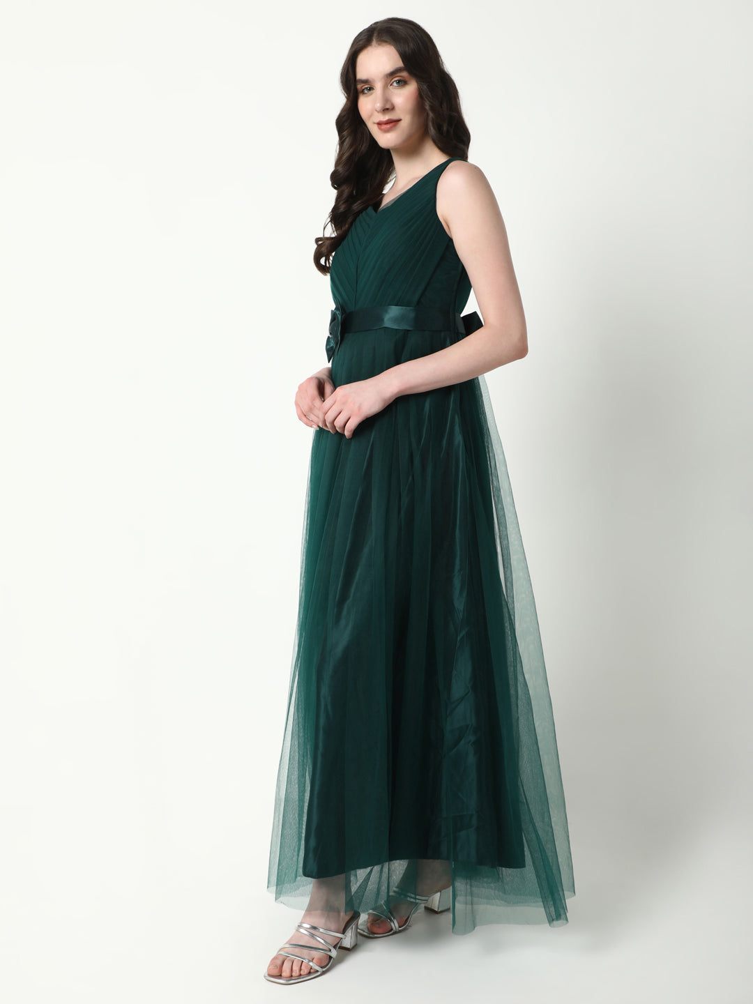 Women's Solid Green Gown Dress