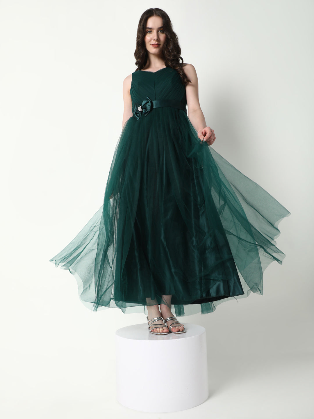 Women's Solid Green Gown Dress