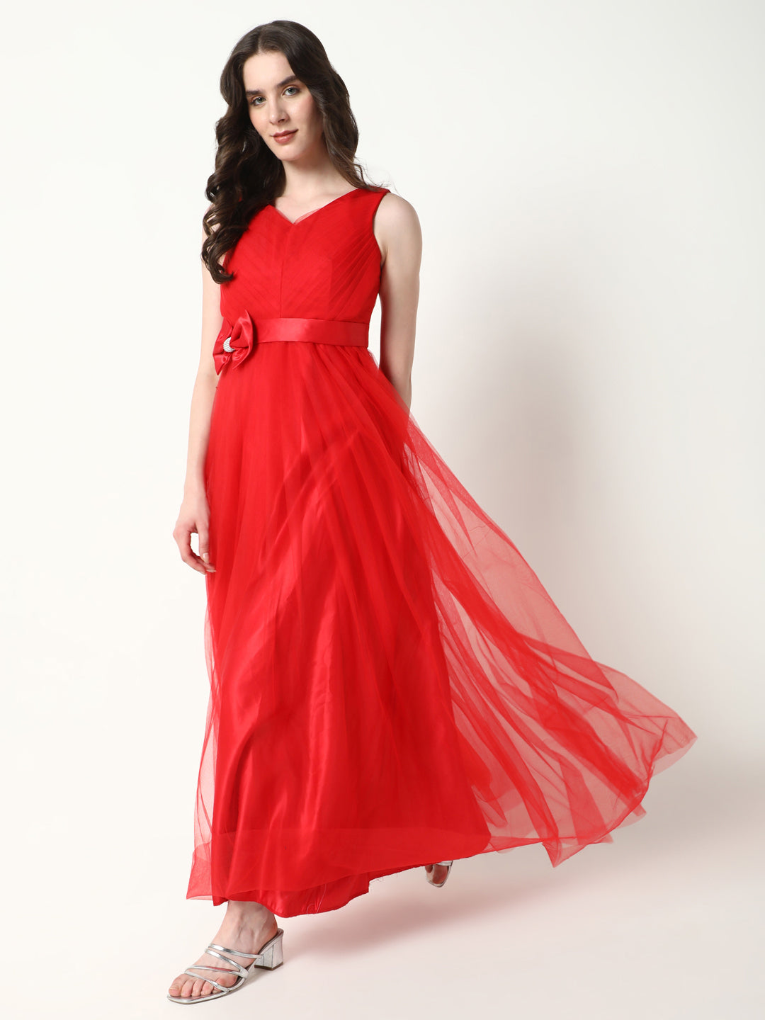 Women's Solid Red Gown Dress