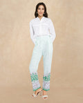 Rareism Women's Sepio-B Light Green Viscose Abstract Print Ankle Length Straight Fit Trouser