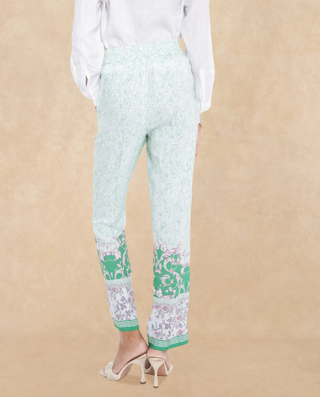 Rareism Women's Sepio-B Light Green Viscose Abstract Print Ankle Length Straight Fit Trouser