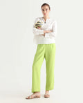 Rareism Women's Serbay-B Green Polyester Plain Ankle Length Straight Fit Trouser