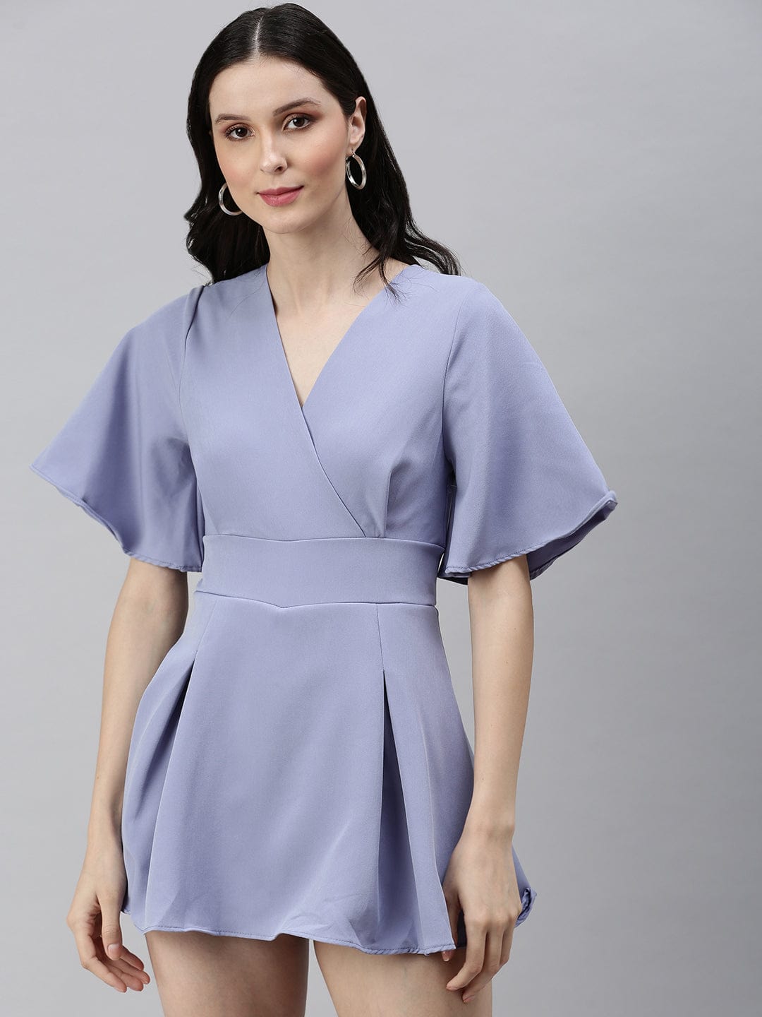 Women's V-Neck Solid Purple Jumpsuits