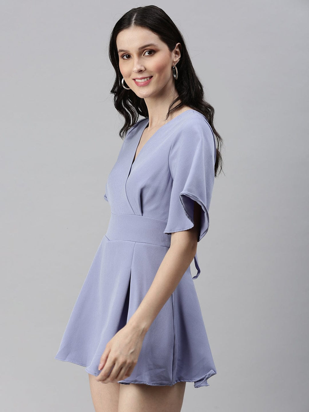 Women's V-Neck Solid Purple Jumpsuits