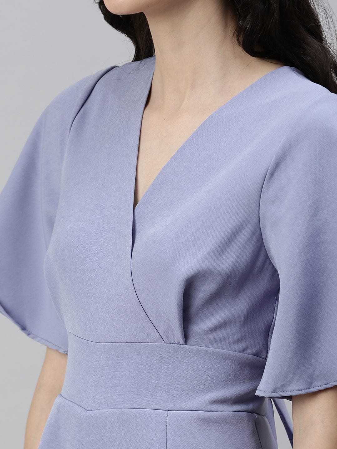 Women's V-Neck Solid Purple Jumpsuits