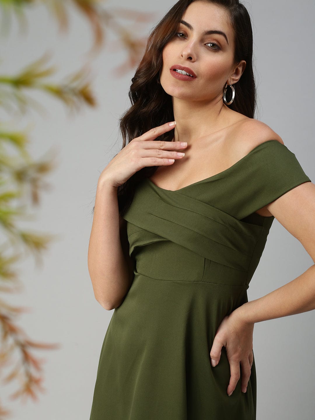 Women's Olive Fit and Flare Dress