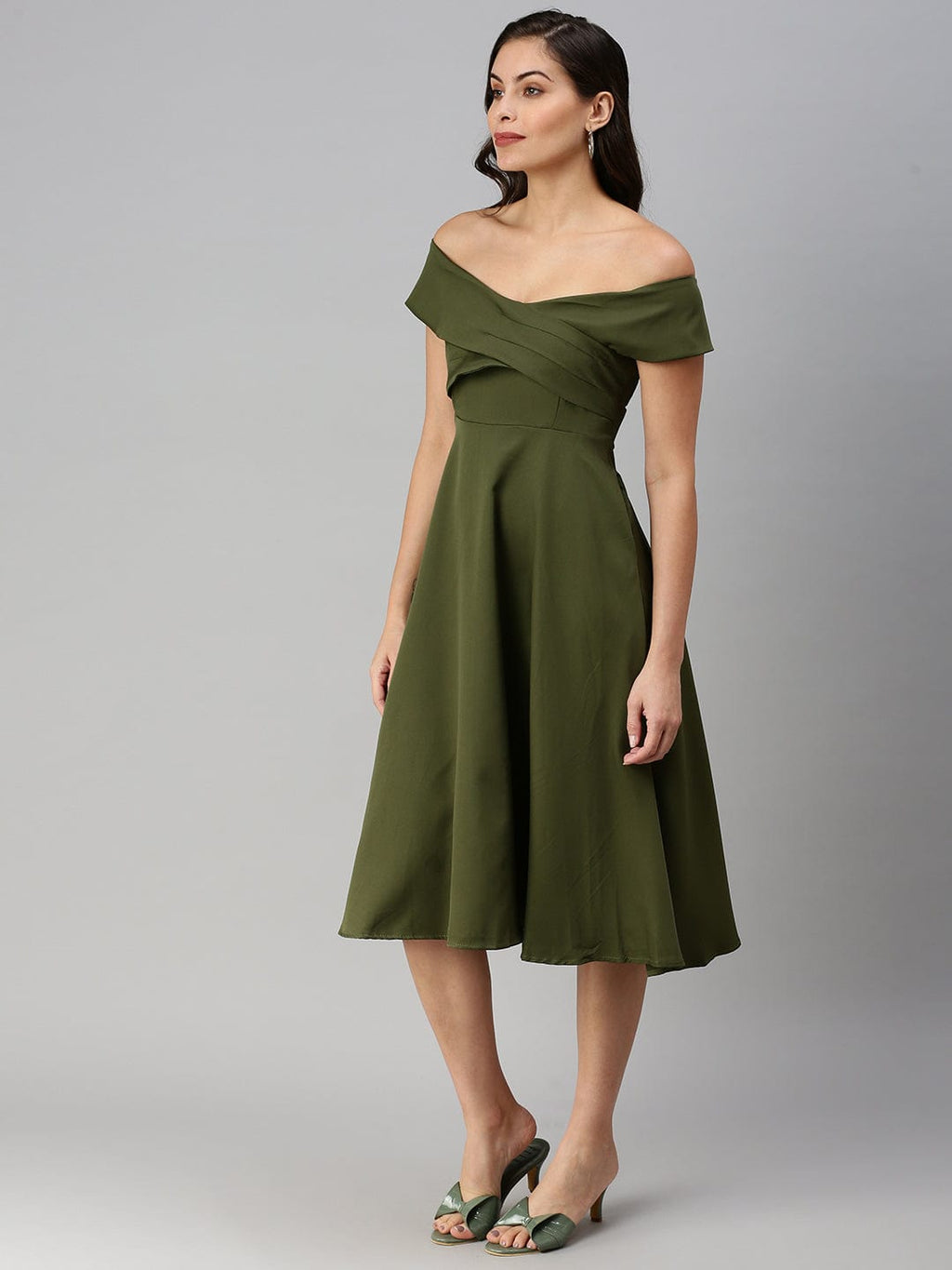 Women's Olive Fit and Flare Dress
