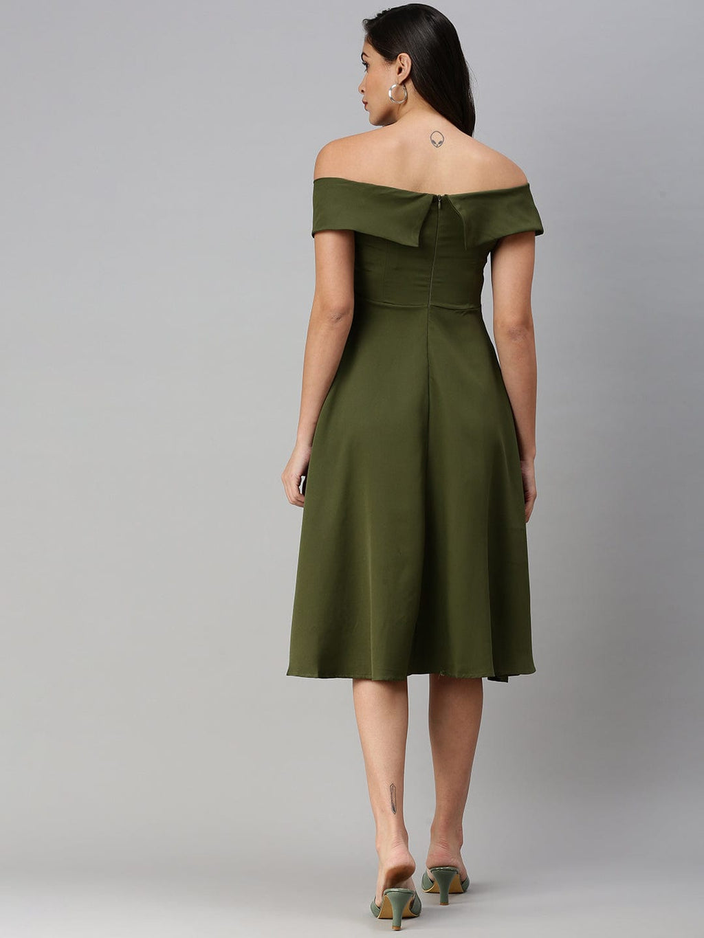 Women's Olive Fit and Flare Dress