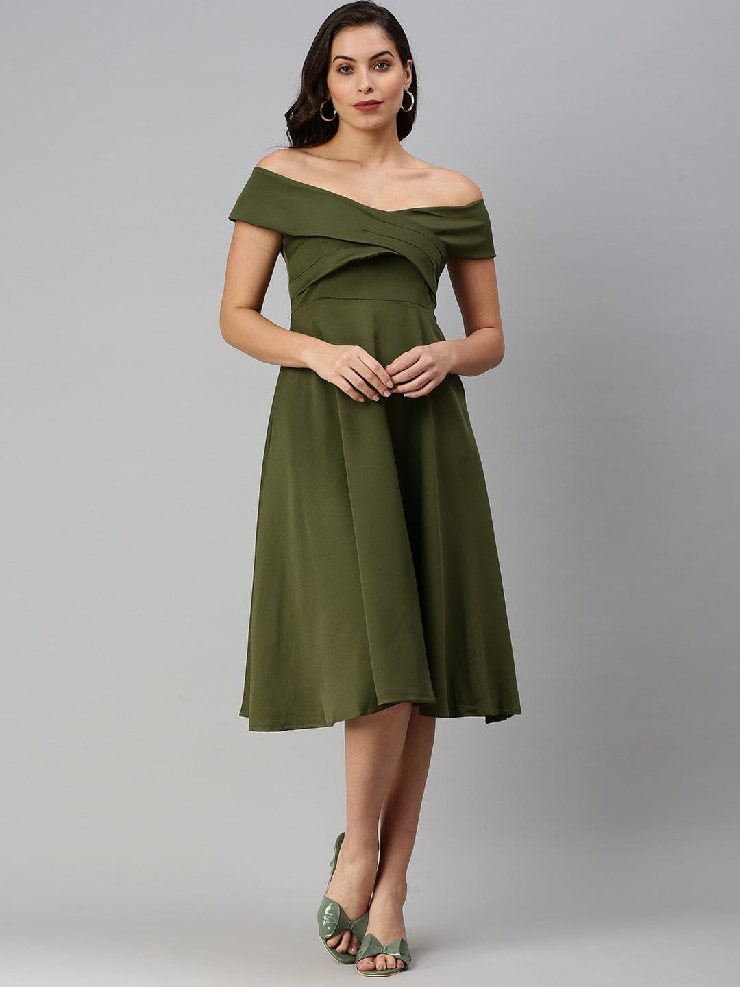 Women's Olive Fit and Flare Dress