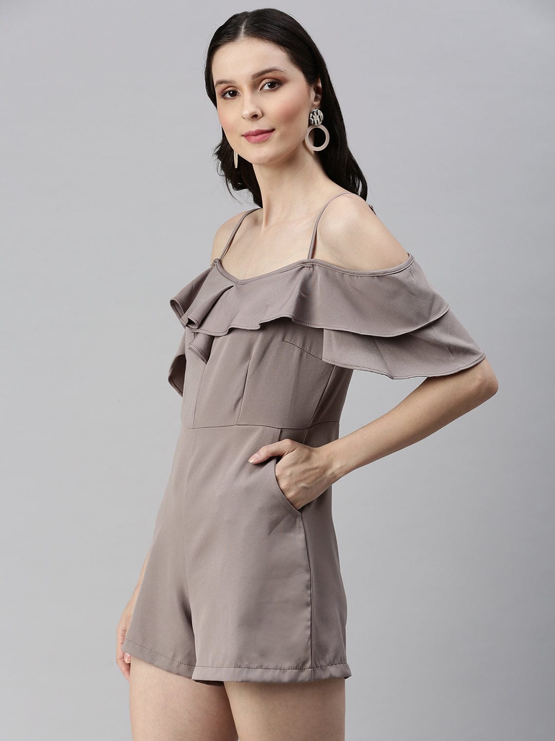 Women's Beige with Layered Jumpsuit