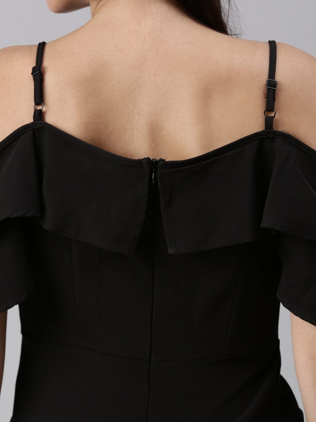 Women's Black Shoulder Straps Solid Jumpsuit