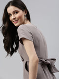 Women's Beige Solid V-Neck Capri Jumpsuit