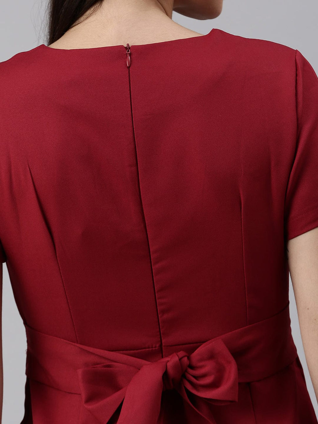 Women's Maroon Solid Capri Jumpsuit