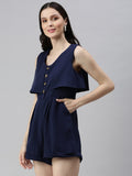 Women's Navy Blue Solid Layered Jumpsuit