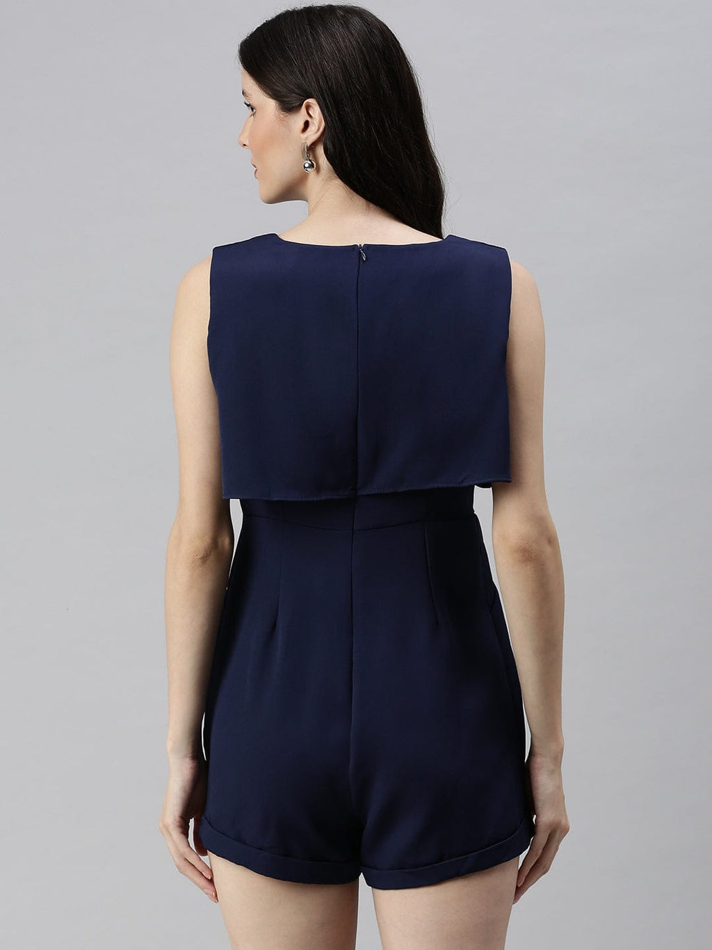 Women's Navy Blue Solid Layered Jumpsuit