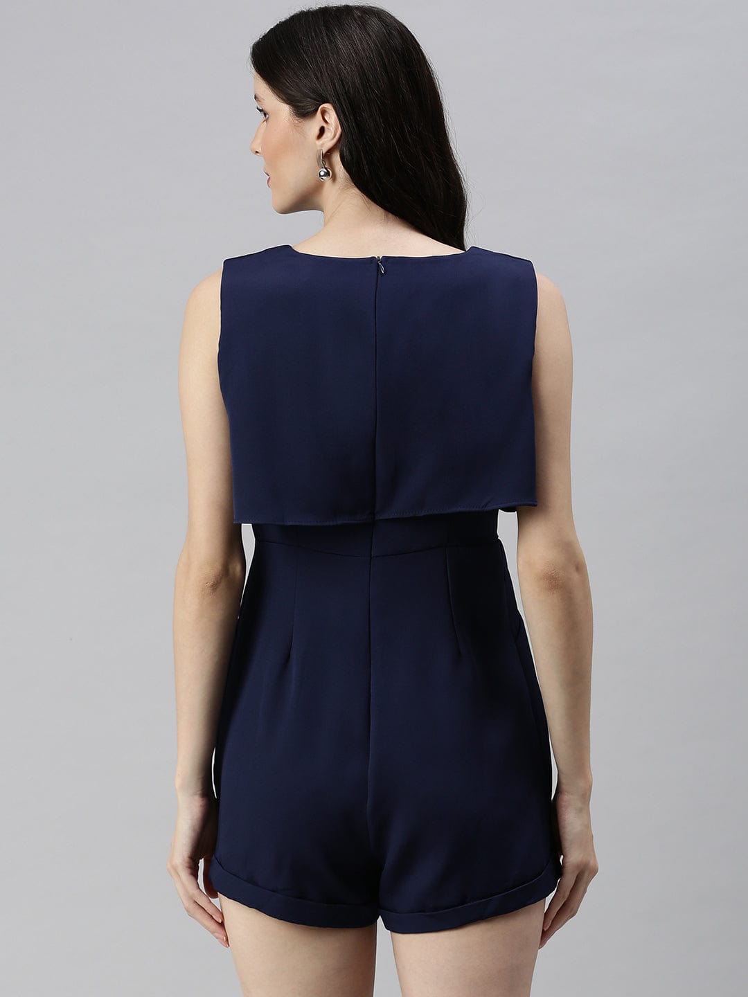 Women's Navy Blue Solid Layered Jumpsuit
