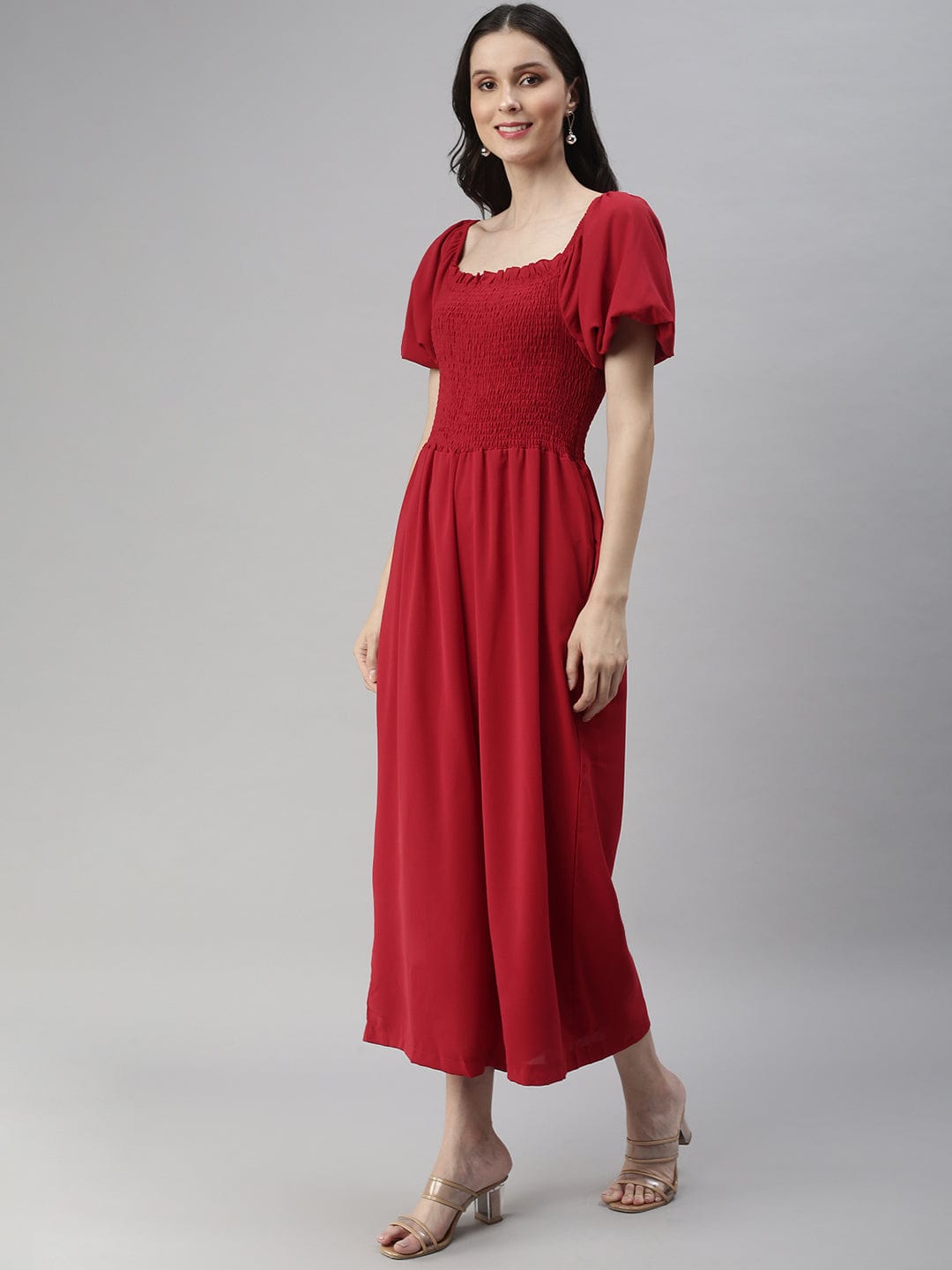 Women's Red Off-Shoulder Culotte Jumpsuit