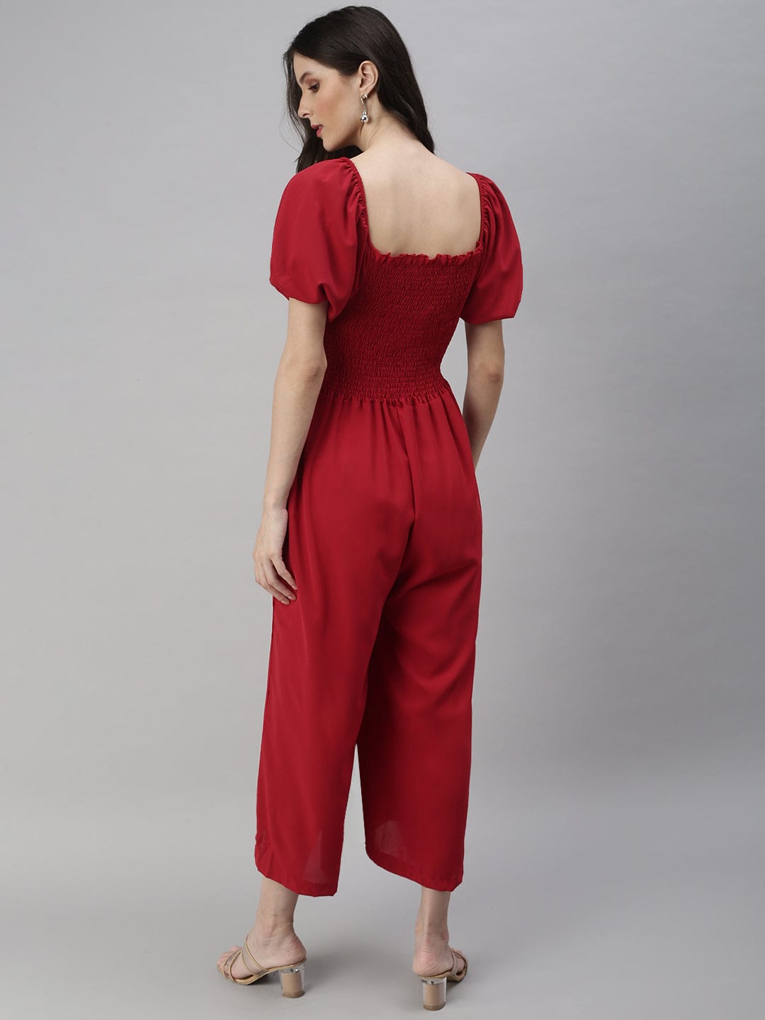 Women's Red Off-Shoulder Culotte Jumpsuit