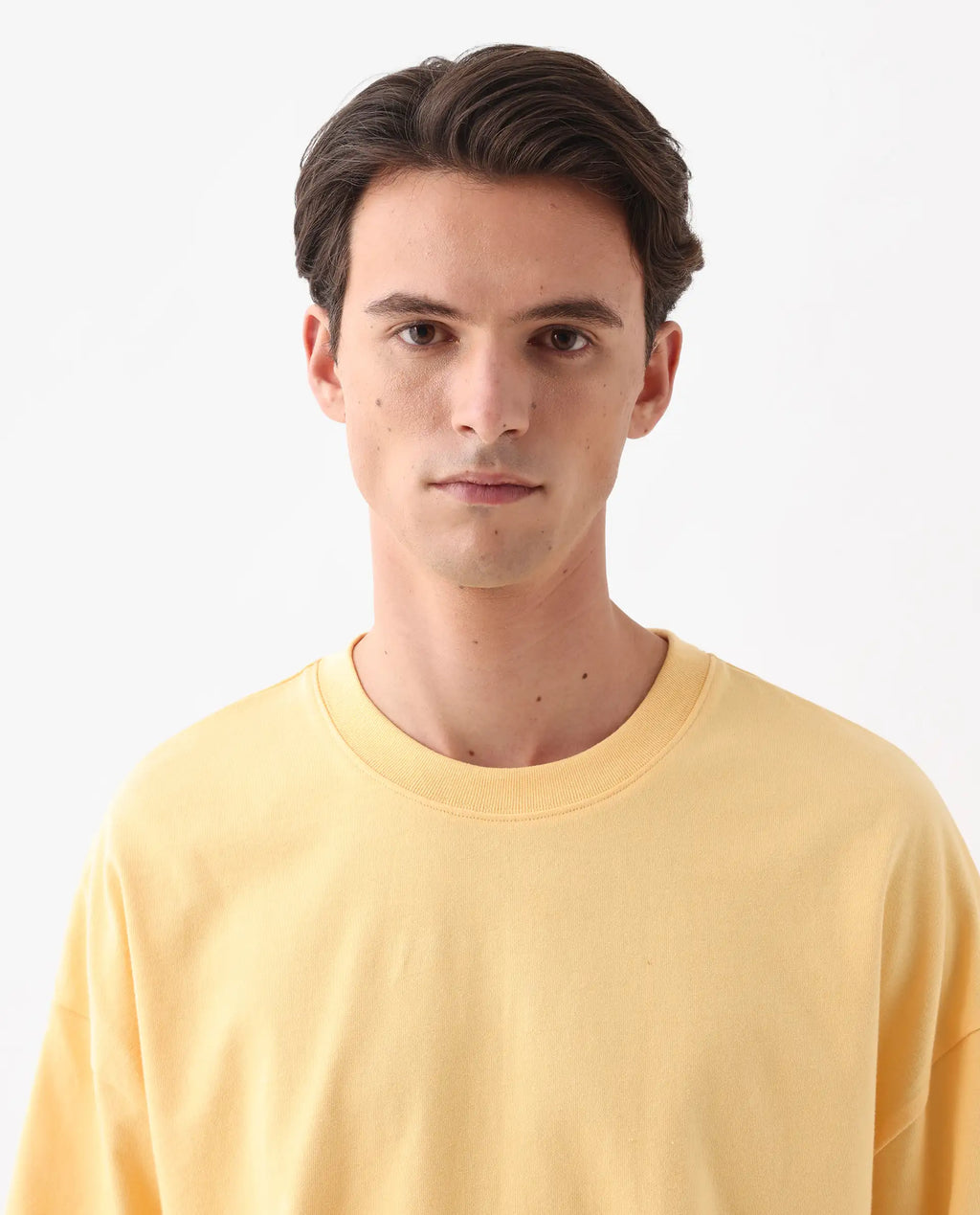 Rare Rabbit Men's Siwa Light Yellow Cotton Graphic Print Oversized Fit Half Sleeve Crew Neck T-Shirt