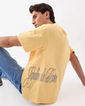 Rare Rabbit Men's Siwa Light Yellow Cotton Graphic Print Oversized Fit Half Sleeve Crew Neck T-Shirt