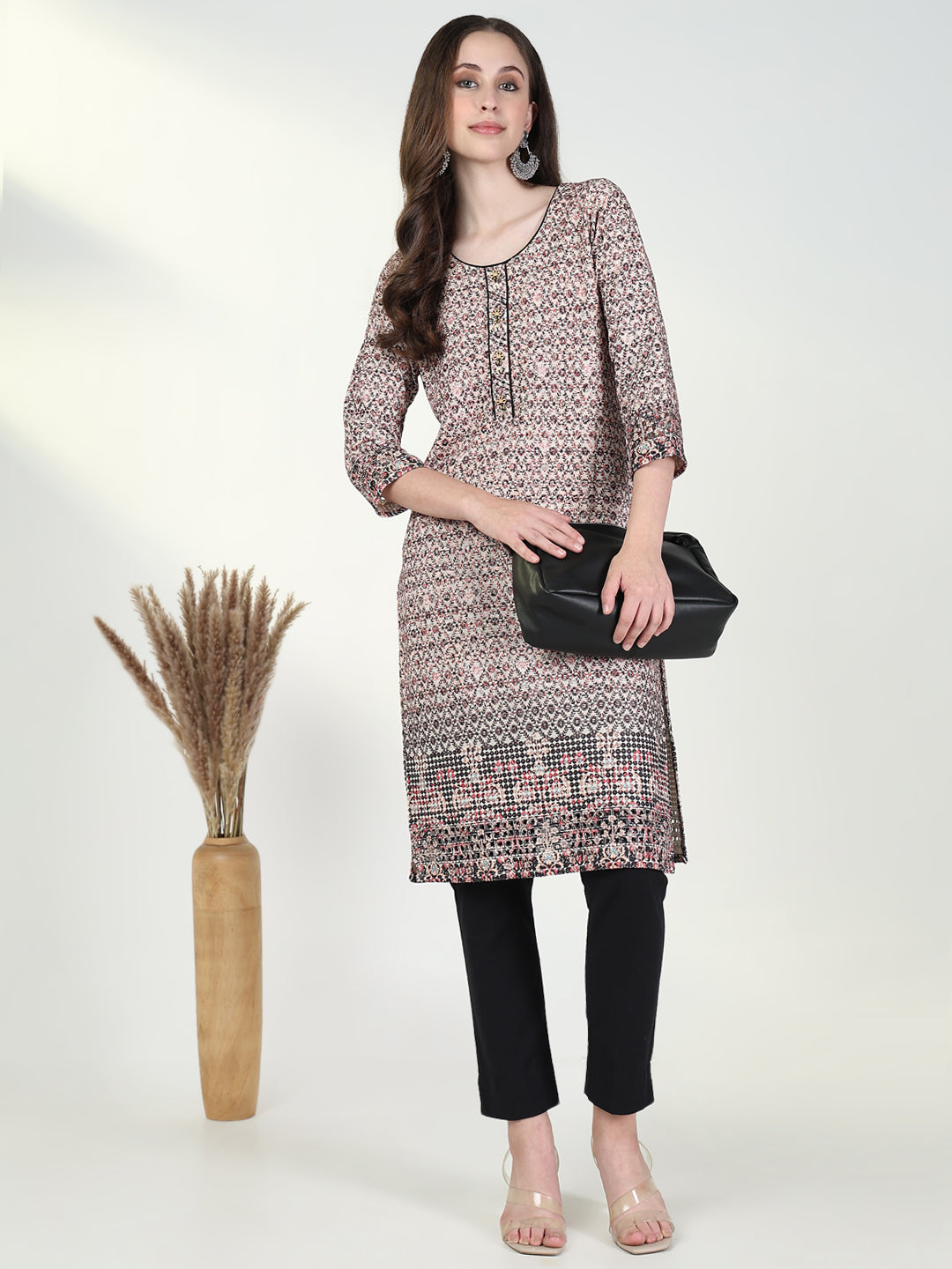 Women's Cream Floral Straight Kurta