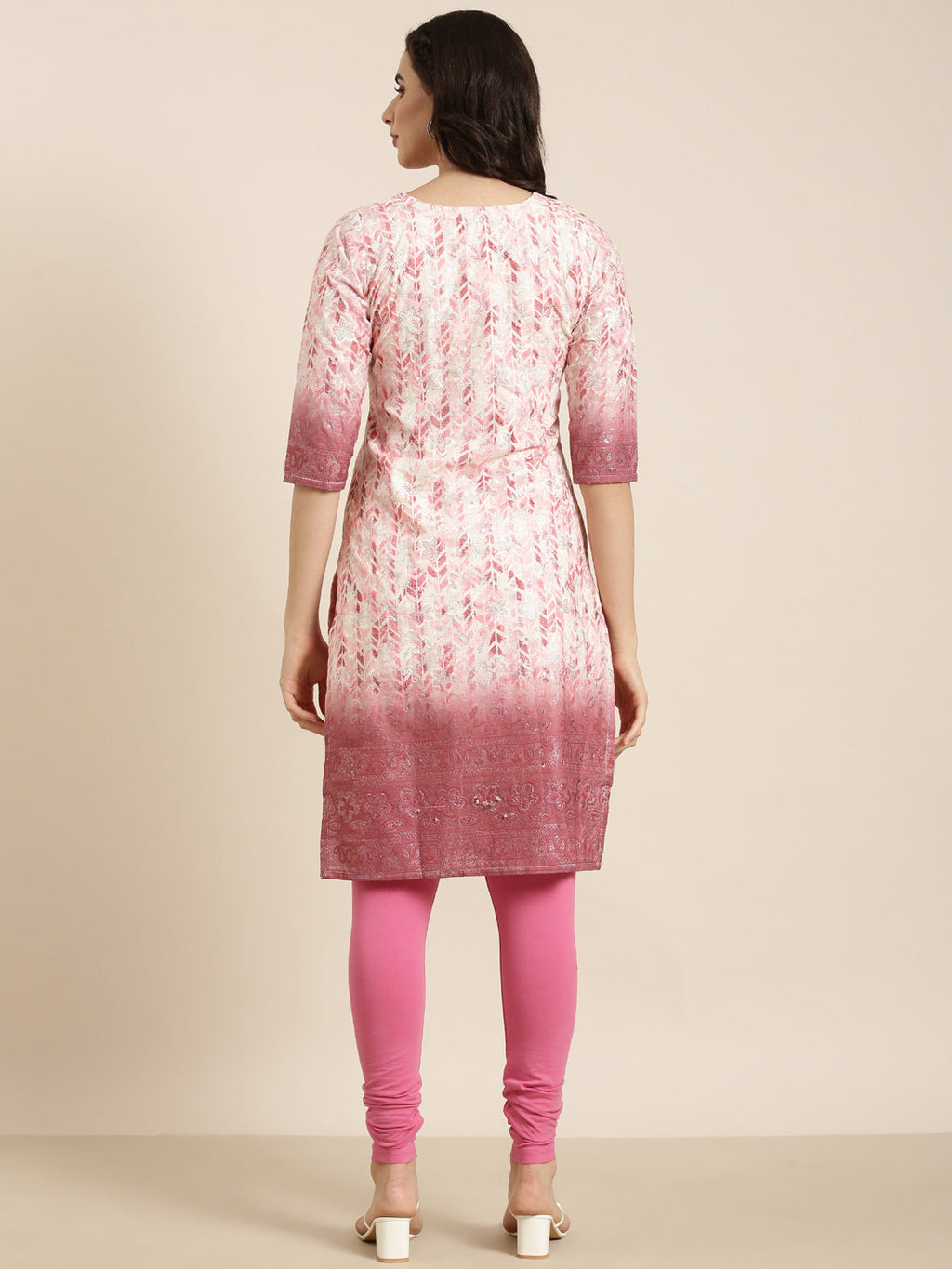 Women's Straight Pink Floral Kurta