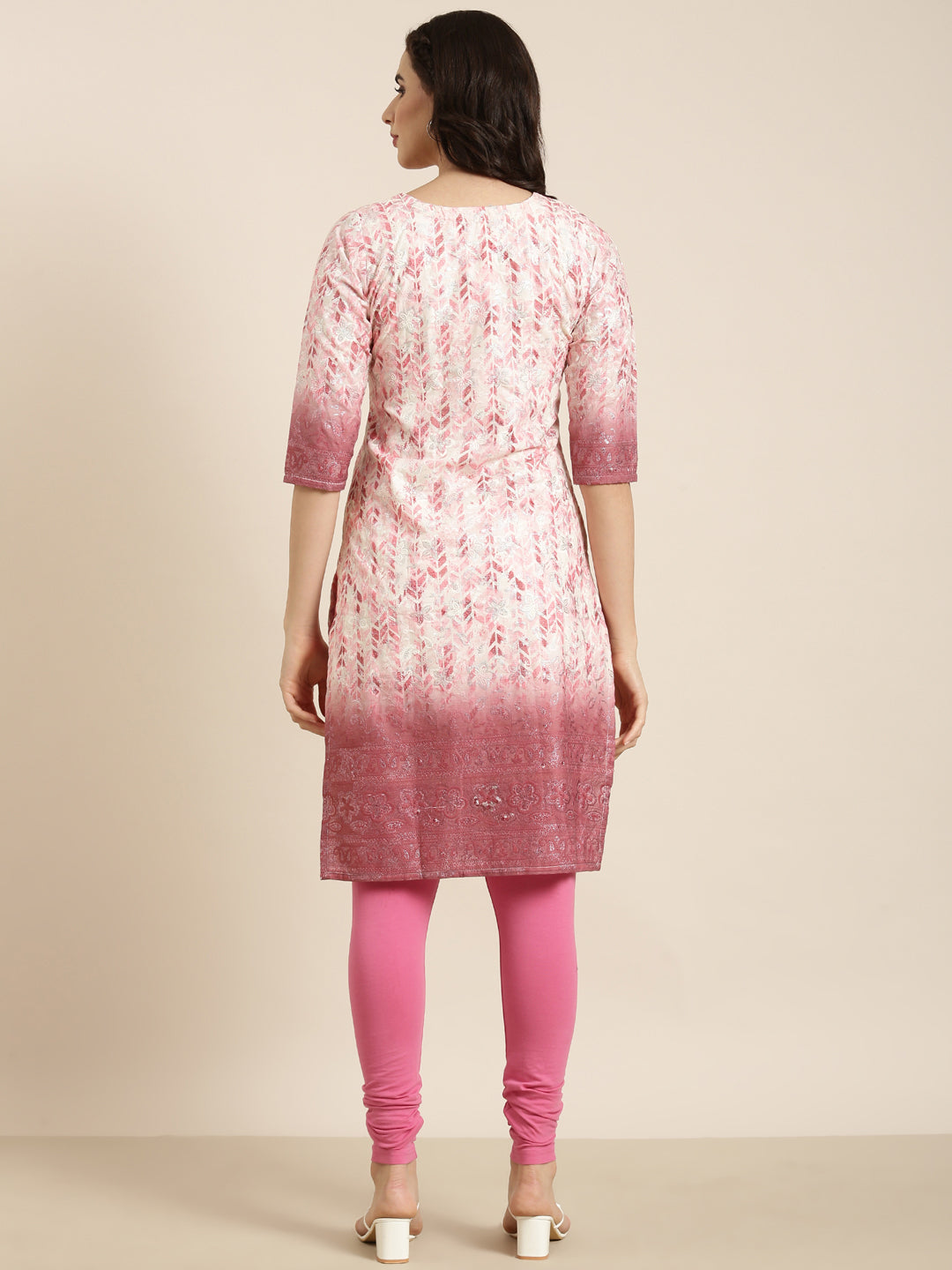Women's Straight Pink Floral Kurta